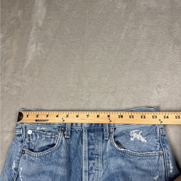 Agolde 90s Mid Rise Distressed Light Denim Button Fly Straight Blue Jeans 26 - Picture 8 of 16
